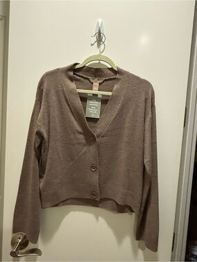 H&M Cropped V-Neck Brown Button Cardigan S